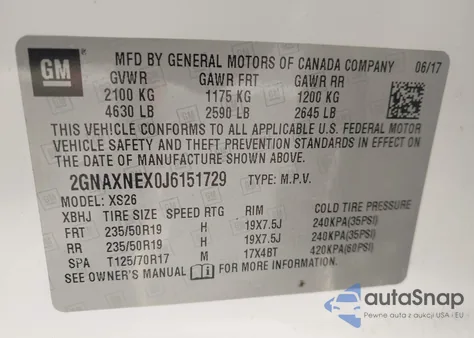 2018 Chevrolet Equinox Premier из США, поврежденный, VIN 2GNAXNEX0J6151729